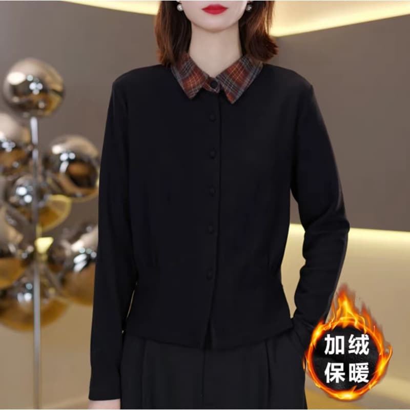 Elegant and versatile long-sleeved double-sided fleece base layer top for women, new winter 2025 style, fashionable inner layer, slimming top.