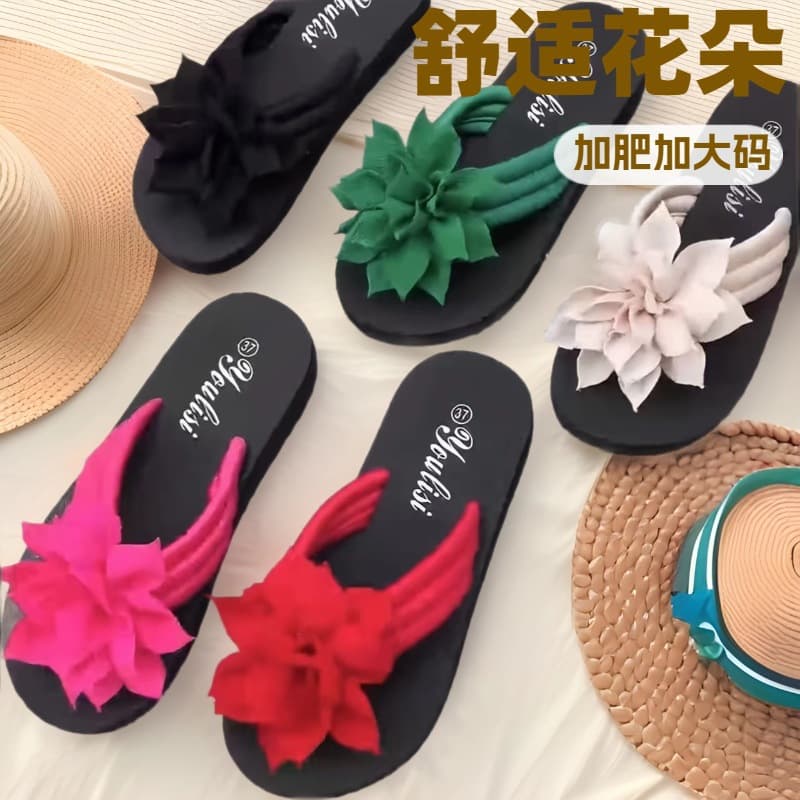 Women's Thong Sandals Plus Size Flower Flat Sandals Summer New Couple Slippers