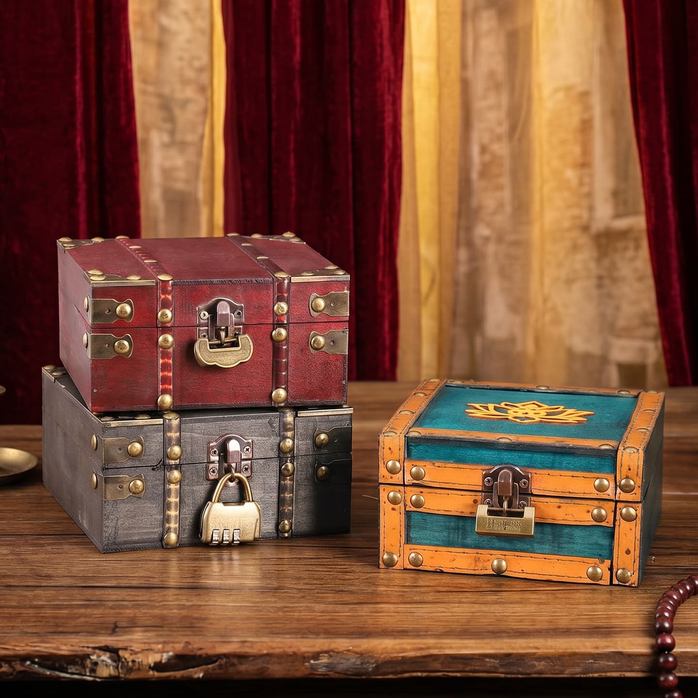 Vintage Distressed Wooden Password Storage Box for Home Use, Jewelry Box, Antique-Style Photography Decoration, Small Wooden Box with Lock