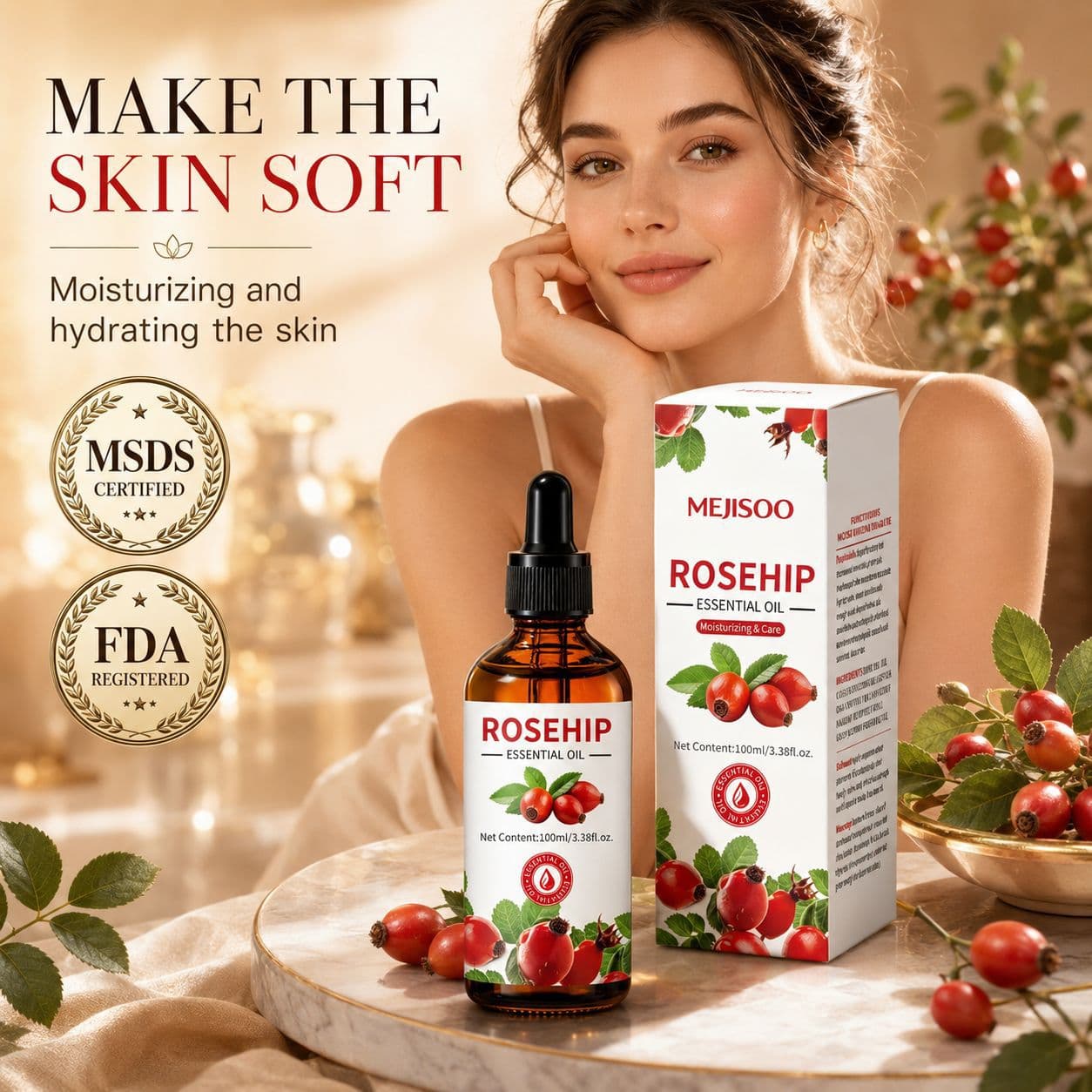 Foreign Trade Cross-border Rosehip Essential Oil Moisturizing SPA Skincare Rosehip Essential Oil Body Oil