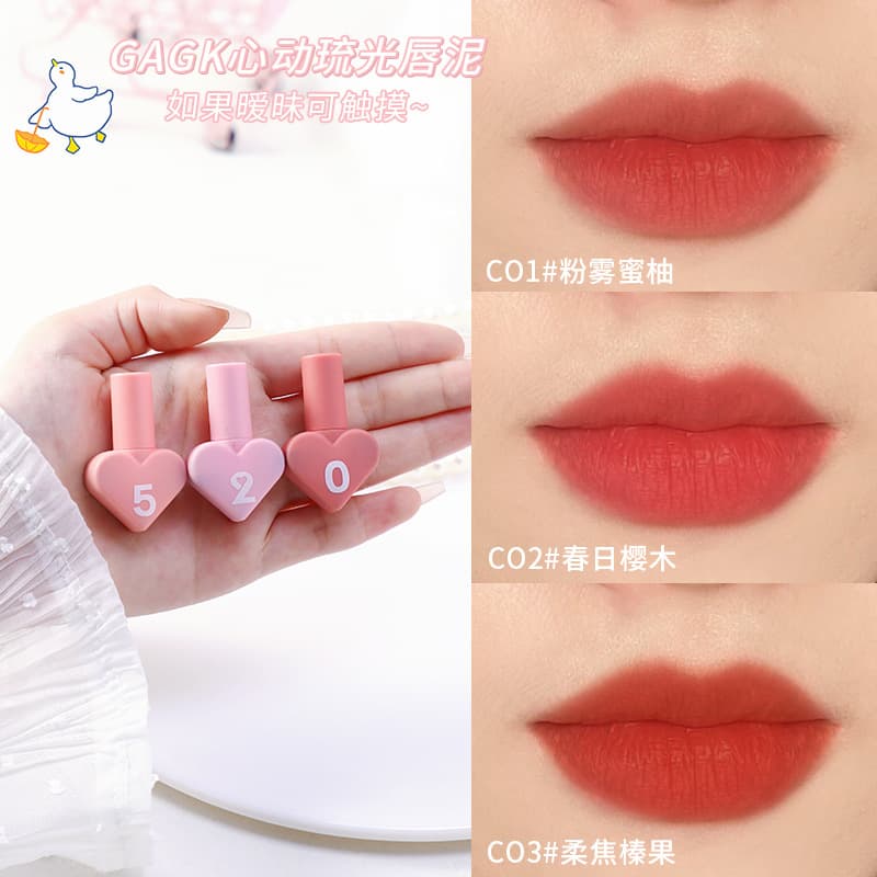 GAGK 520 Valentine's Day Love Lipstick Gift Set 3 Pack Gift Makeup Lip Glaze Lip Mud for Long-lasting Whitening