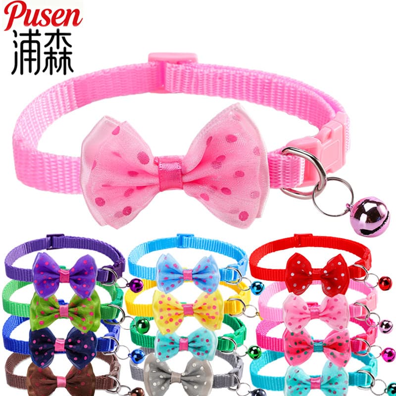 Pet bow collar mesh knot cat collar dotted bow dog collar pet bow tie hairpin