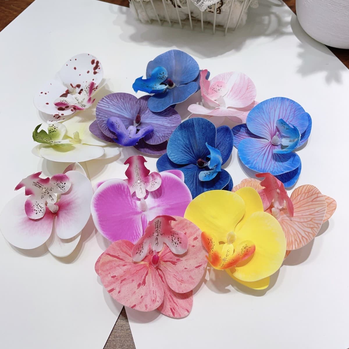 Multicolor Artificial Film Phalaenopsis Orchid Flower Head, Accessory for Headwear Hairpins DIY Wedding Photography Home Decor Flower Head