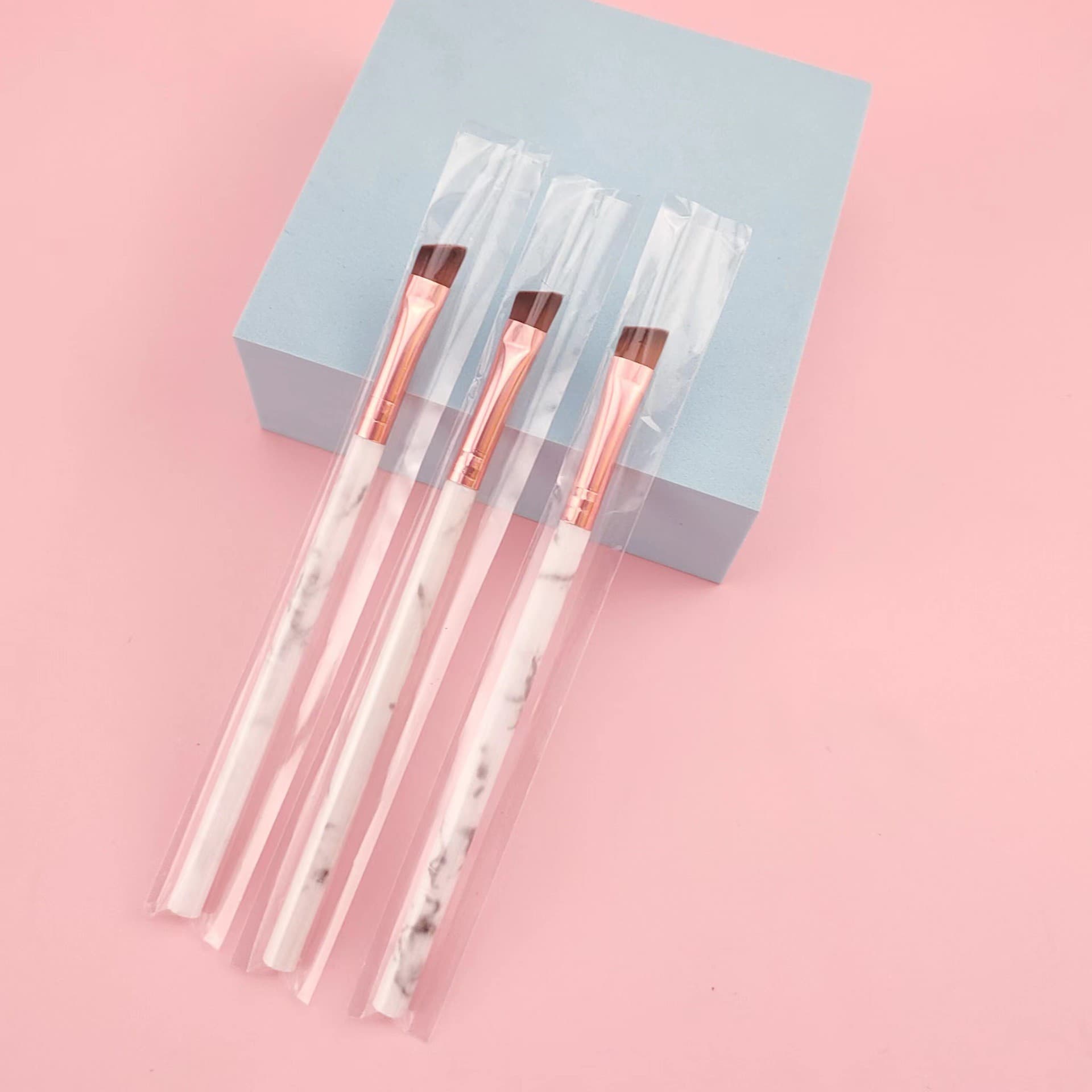 Manufacturer's spot marble handle oblique eyebrow brush oblique eyebrow brush flat oblique head blade eyeliner brush eye makeup tool
