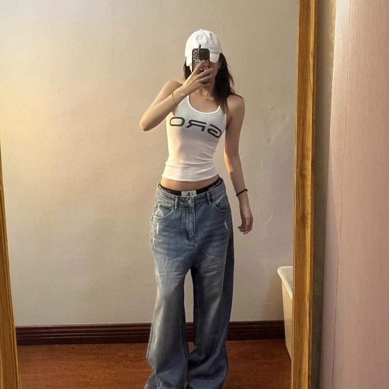 American Style Spaghetti Strap Tank Top for Women Summer New Slim Fit Sexy Innerwear Short Crop Top