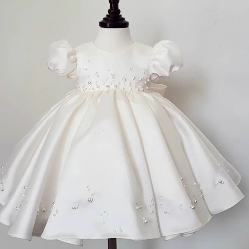 Baby Girl's 1st Birthday Dress Spring White Princess Gown Children's Host Flower Girl Wedding High-End Elegant