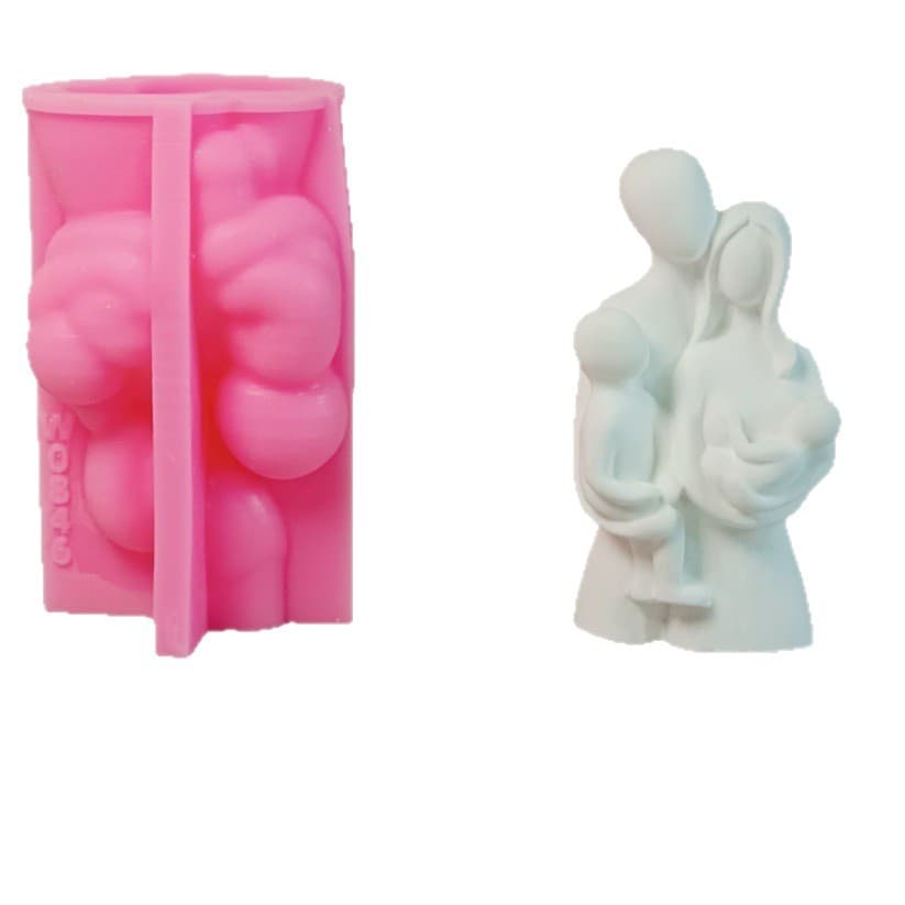 Family of Four Figurine Mold, Plaster Figurine Candle DIY Gypsum Ornament Candlestick Silicone Mold W0846