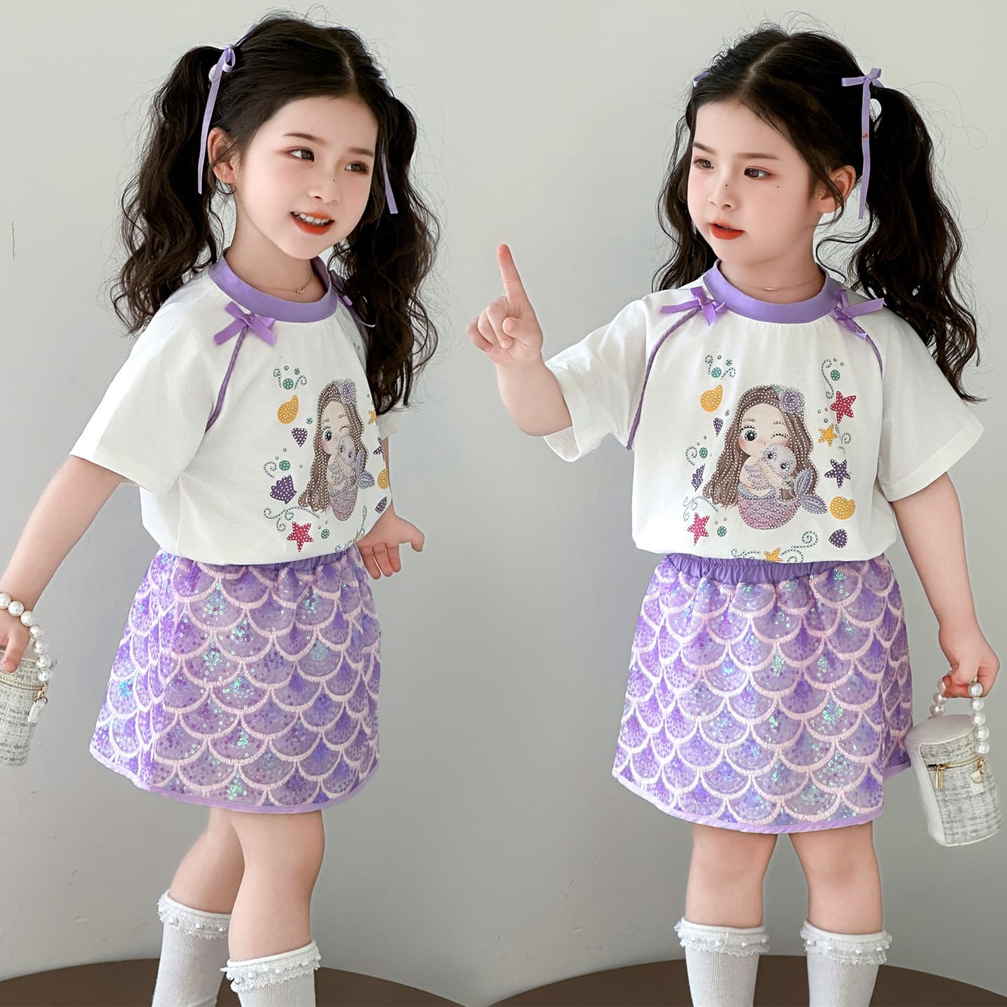 Girls Elsa Set Summer 2025 New Kids Frozen Stylish Short Sleeve Skirt Two-Piece Outfit