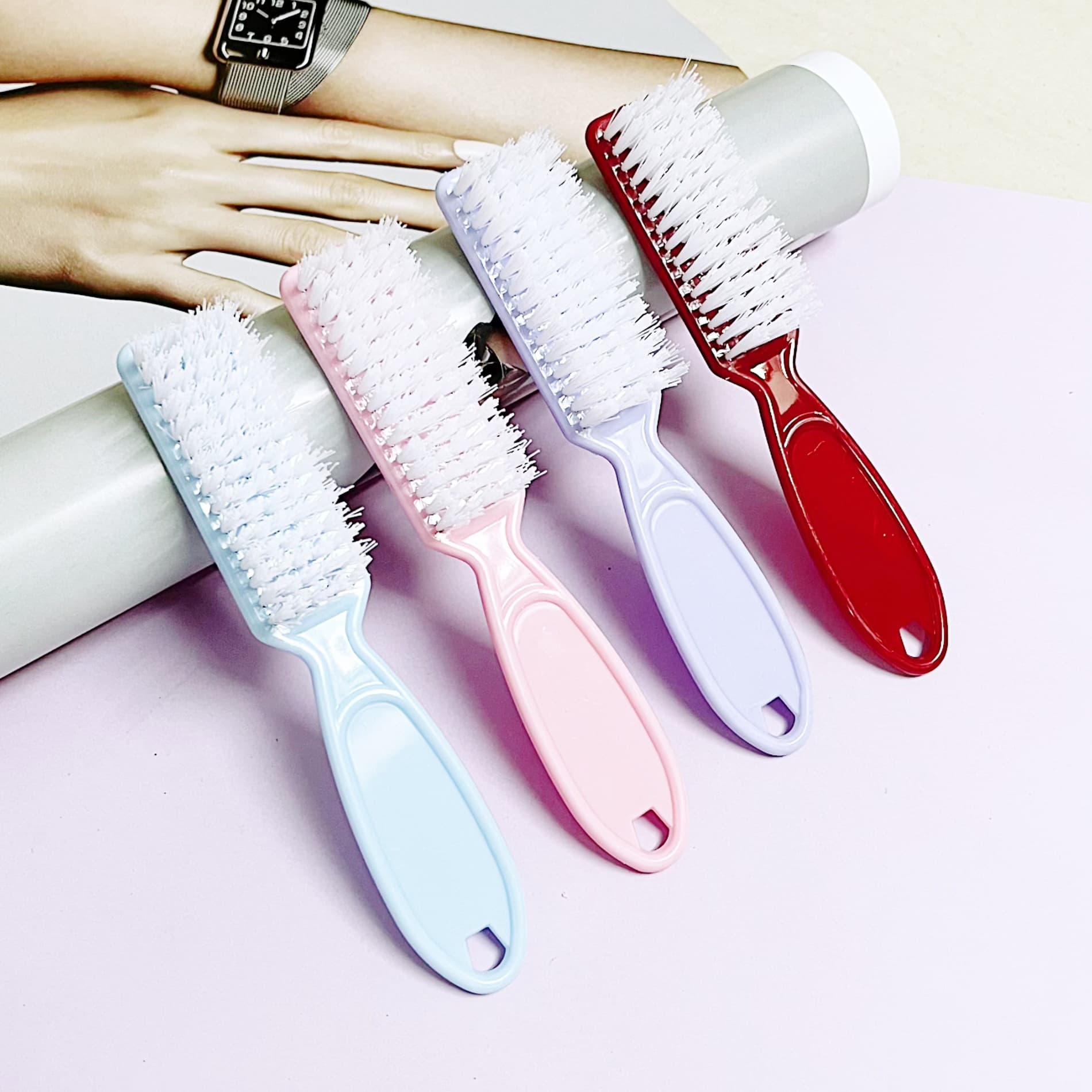 Cross-border manicure brush, manicure tool, long handle brush, square head, cleaning and brushing, new macaron color shoe brush, nail file, dust