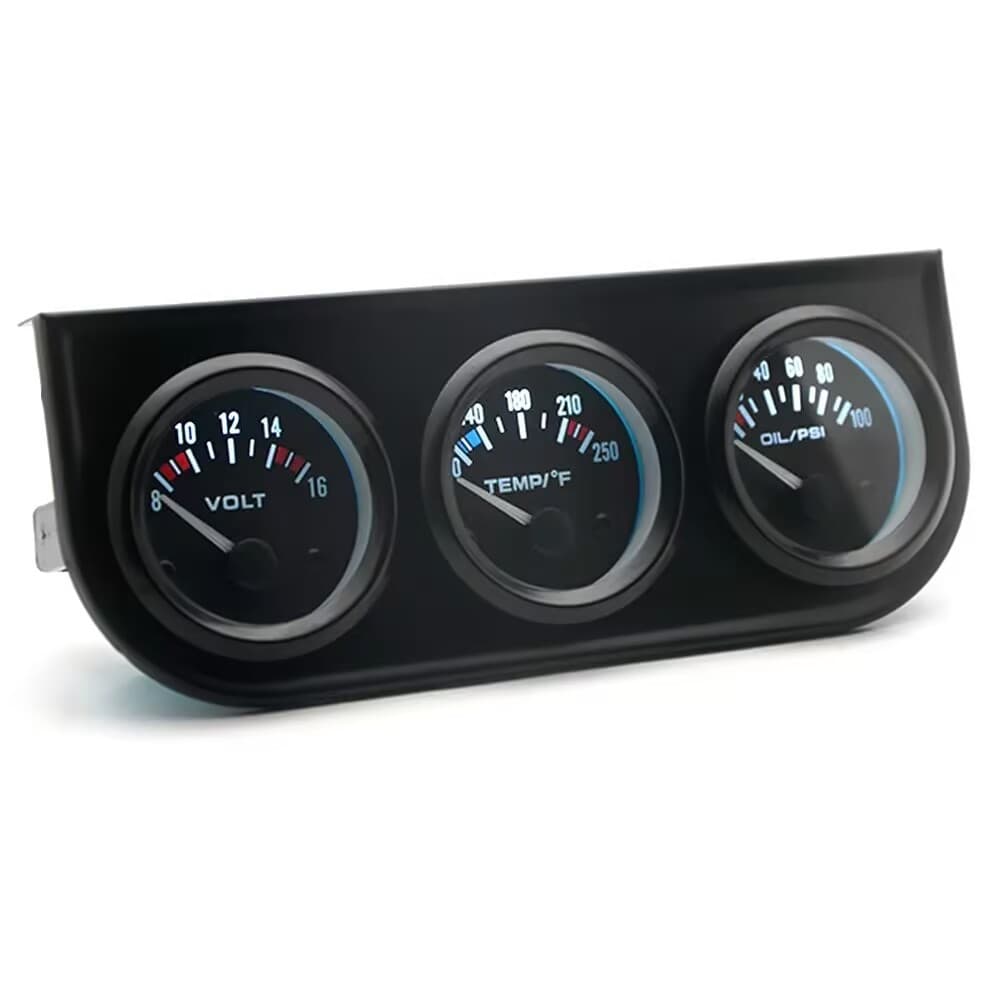 2-Inch 52MM Water Temperature Fahrenheit Oil Pressure PSI Voltage Triple Gauge with Sensors Car Dashboard