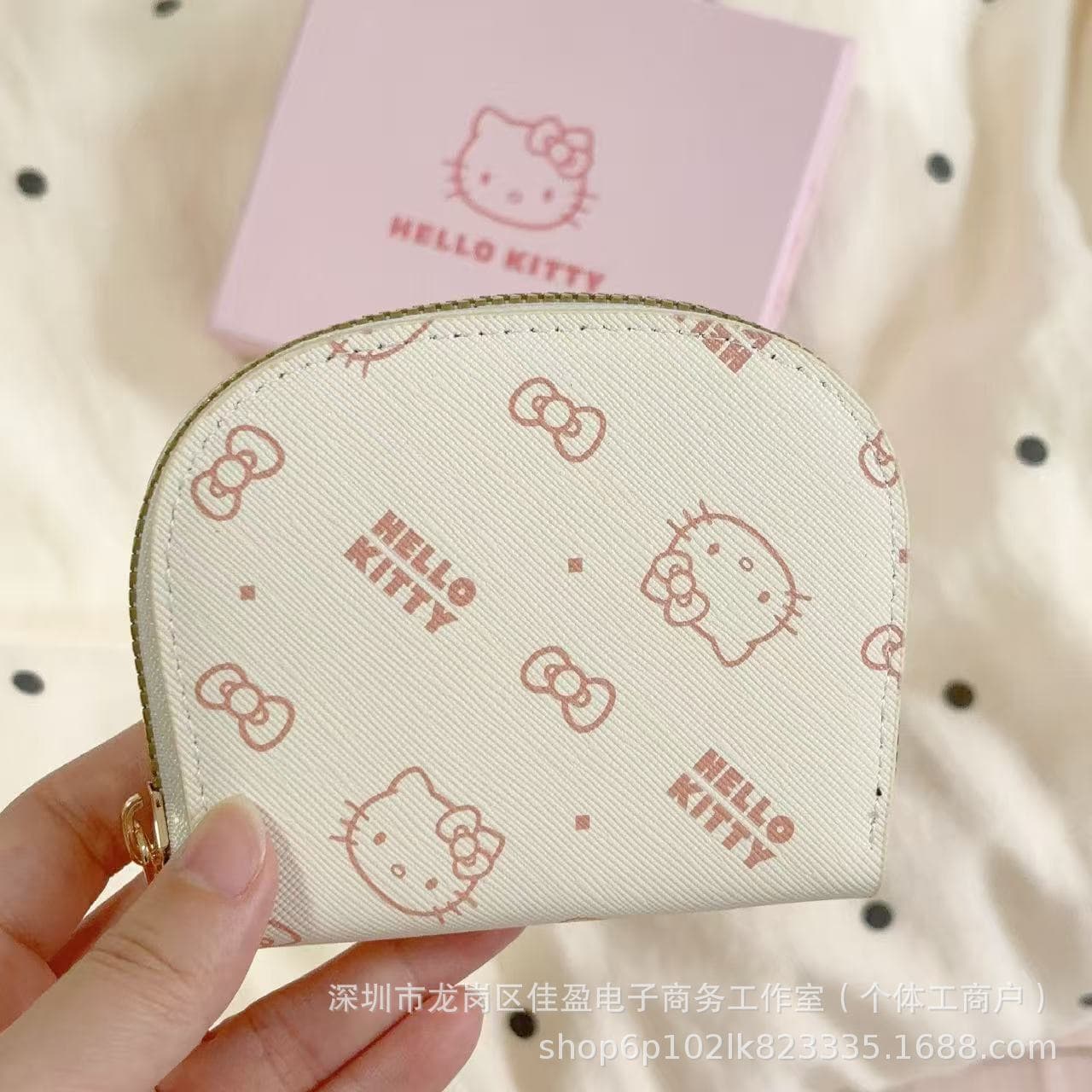 Cute Hello Kitty printed card holder, high-looking accordion zipper ID bag, storage bag, lightweight and portable mini coin purse