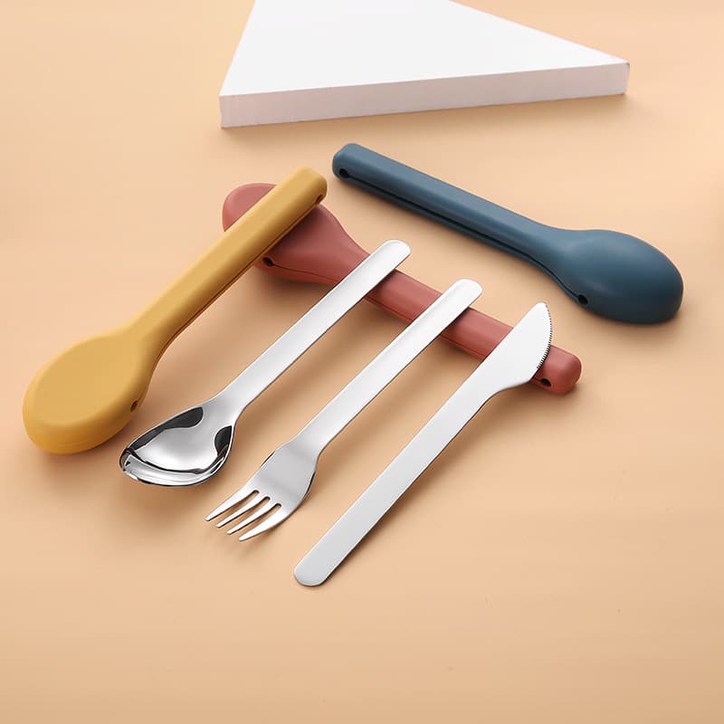 Creative Silicone Sleeve 304 Stainless Steel Portable Cutlery Set Outdoor Camping Utensils Travel Knife Fork Spoon Set