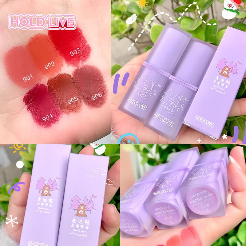 HOLD LIVE Maidi Bear Soft Matte Lipstick Warm Tea Red Brown Cinnamon Grape Velvet Matte Lipstick Domestic Brand