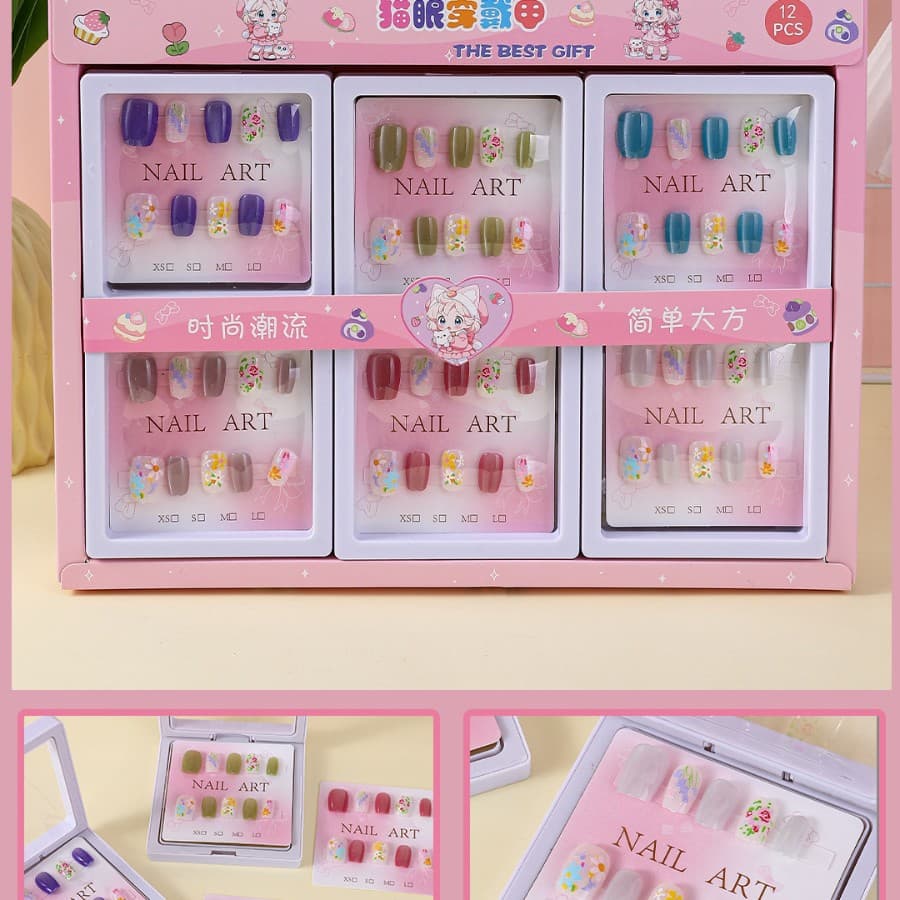 Model 3007 Cat Eye Jumping Pattern Short Nail Set Wholesale for Street Vending, Children's Wearable Nails, Stationery Store, Nail Salon Exclusive