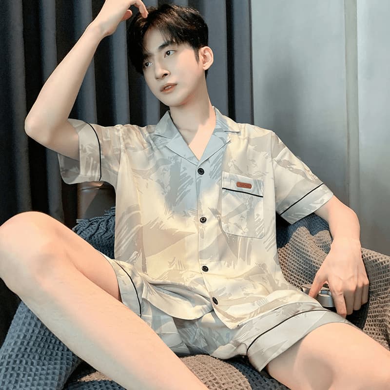 Men's Summer Pajamas 2026 New Ice Silk Short Sleeve Thin Youth Silk Homewear Set