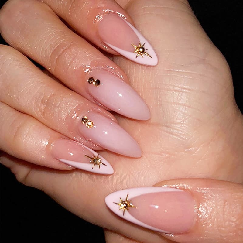 Cross-border popular almond pink wearable nails French star European and American best-selling almond style nail polish press on
