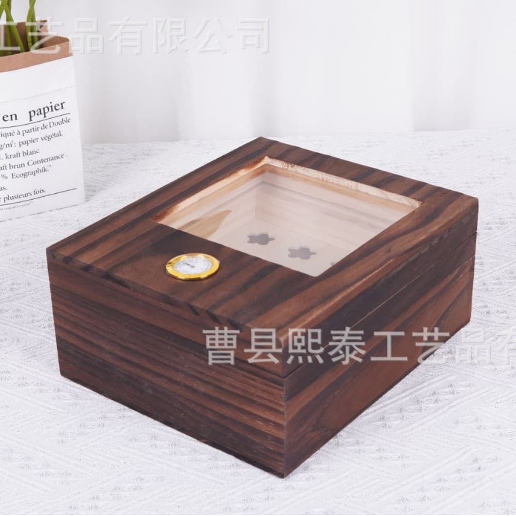 Vintage Light Luxury Solid Wood Cigar Box, Wooden Transparent Lid Cigar Humidor, Wooden Cigar Storage Box, Cigar Wooden Case