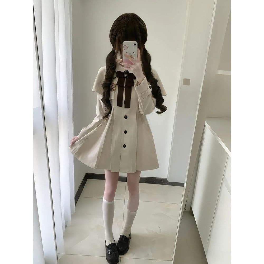 2026 Autumn/Winter New Arrival Campus Style Petite JK Uniform Mid-Length Waist-Slimming Cape Trench Coat for Women