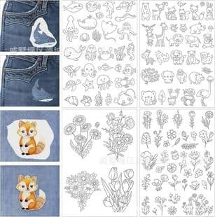Self-Adhesive Embroidery Water-Soluble Stickers, Water-Soluble Fabric, DIY Animal and Floral Patterns, Nonwoven A4 Embroidery Sewing