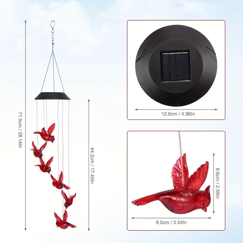 1pc Outdoor Solar Flaming Bird Wind Chime Lights Outdoor