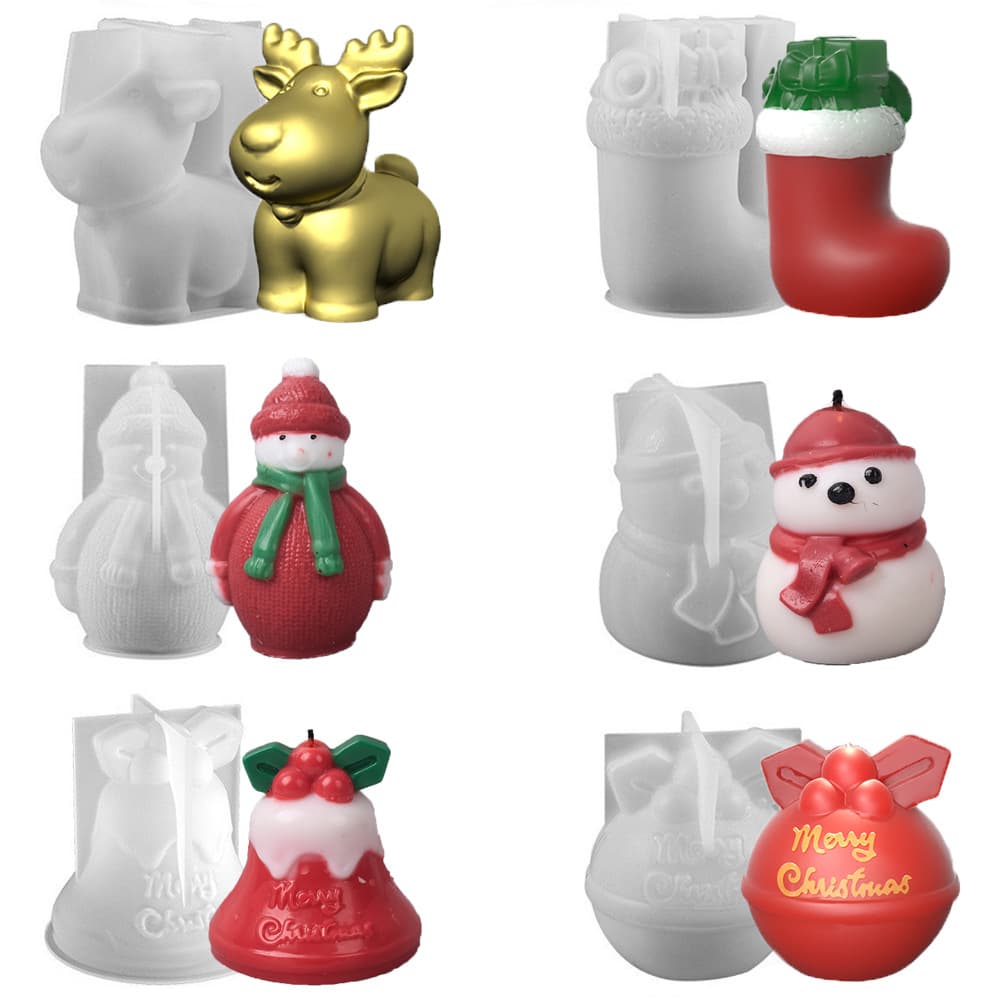 Christmas Elk Snowman Bell Scented Candle Silicone Mold Epoxy DIY Christmas Socks Plaster Ornament Wholesale