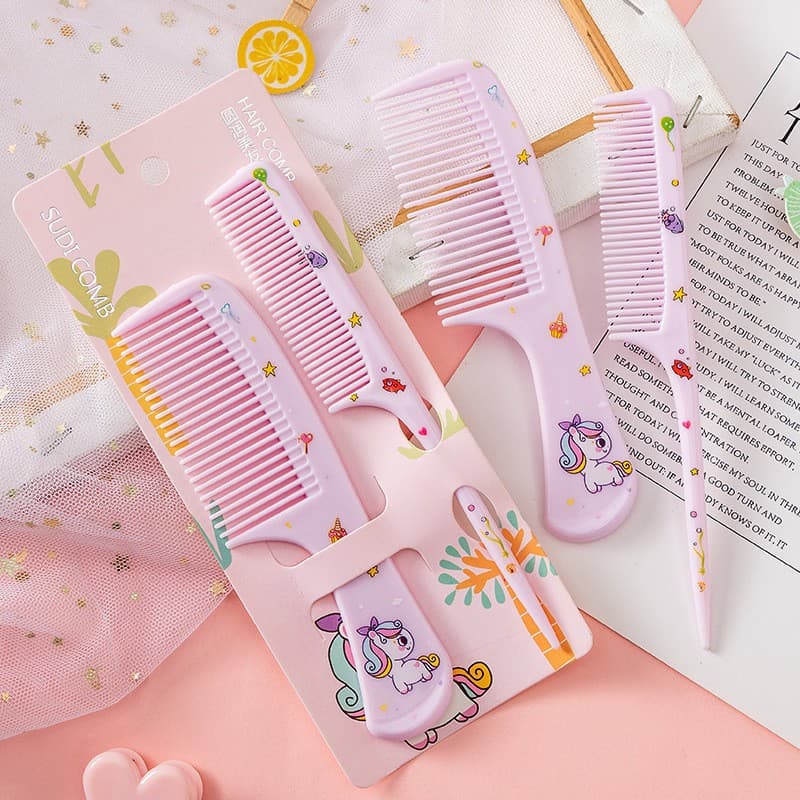 872 Printed Children's Comb Set for Girls Cartoon Cute Portable Small Comb Shape Fine Tooth Pointed Tail Comb
