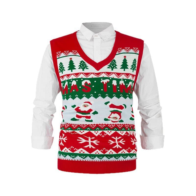 Family Matching V-Neck Knit Vest Sweater, Children's Sleeveless Sweater, Christmas Tree Santa Snowflake Jacquard
