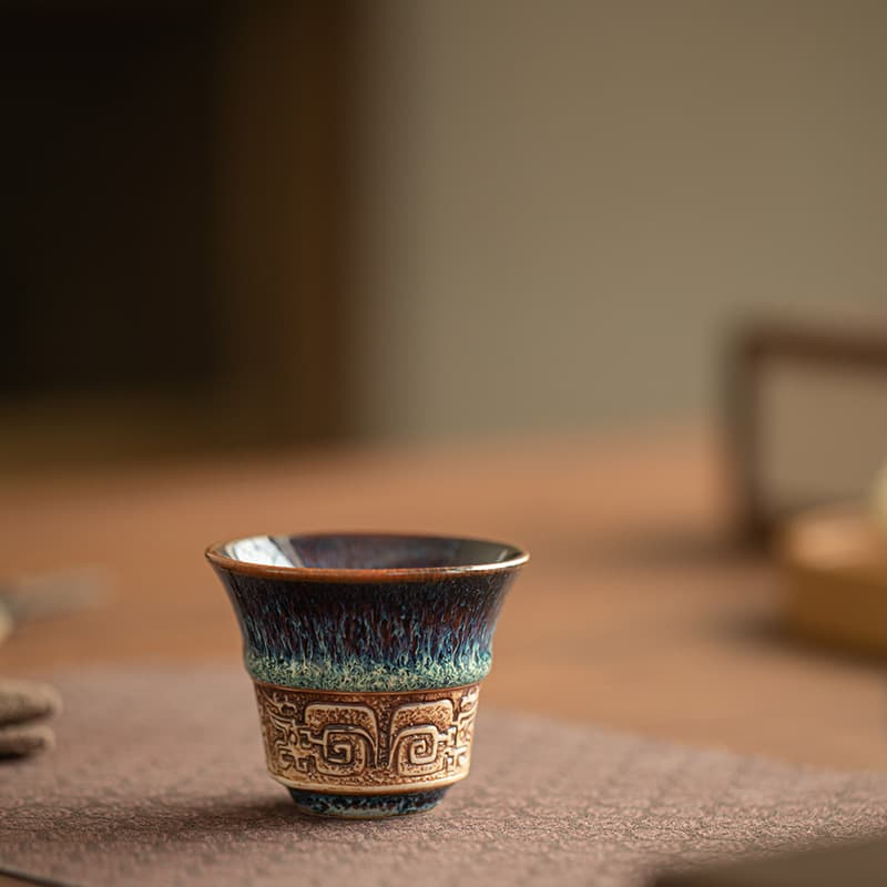 Antique bronze kiln transformed into Tianmu built tea cup master cup tea cup guest cup ceramic tea set household kung fu tea set