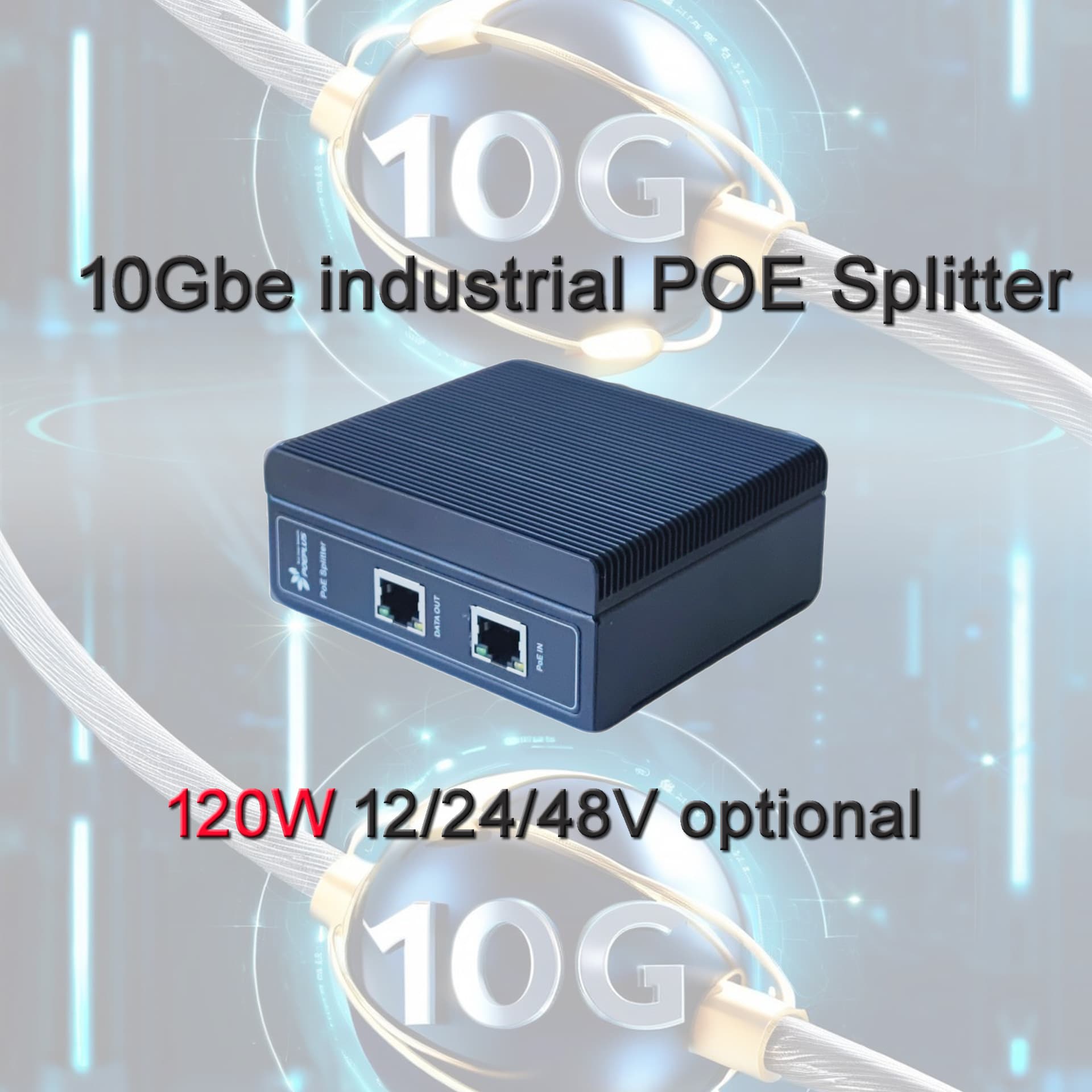 120W DIN 2.5G Industrial POE Splitter, Max 24V 5A, 802.3at/bt