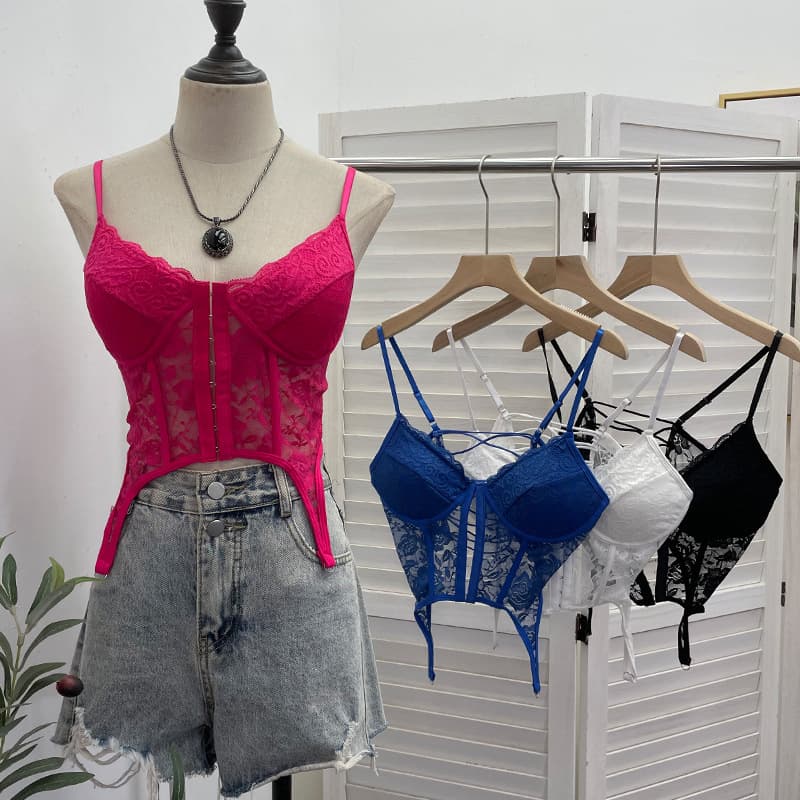Actual Photo: American Vintage Lace Camisole Top Y2K with Padded Cups, Corset Bustier Short Top 6163