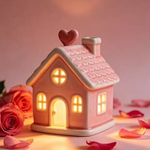 Valentine's Day Theme High-Aesthetic Ceramic Small House LED Lamp Desktop Ornament Hollow Candle Holder Creative Home Decoration