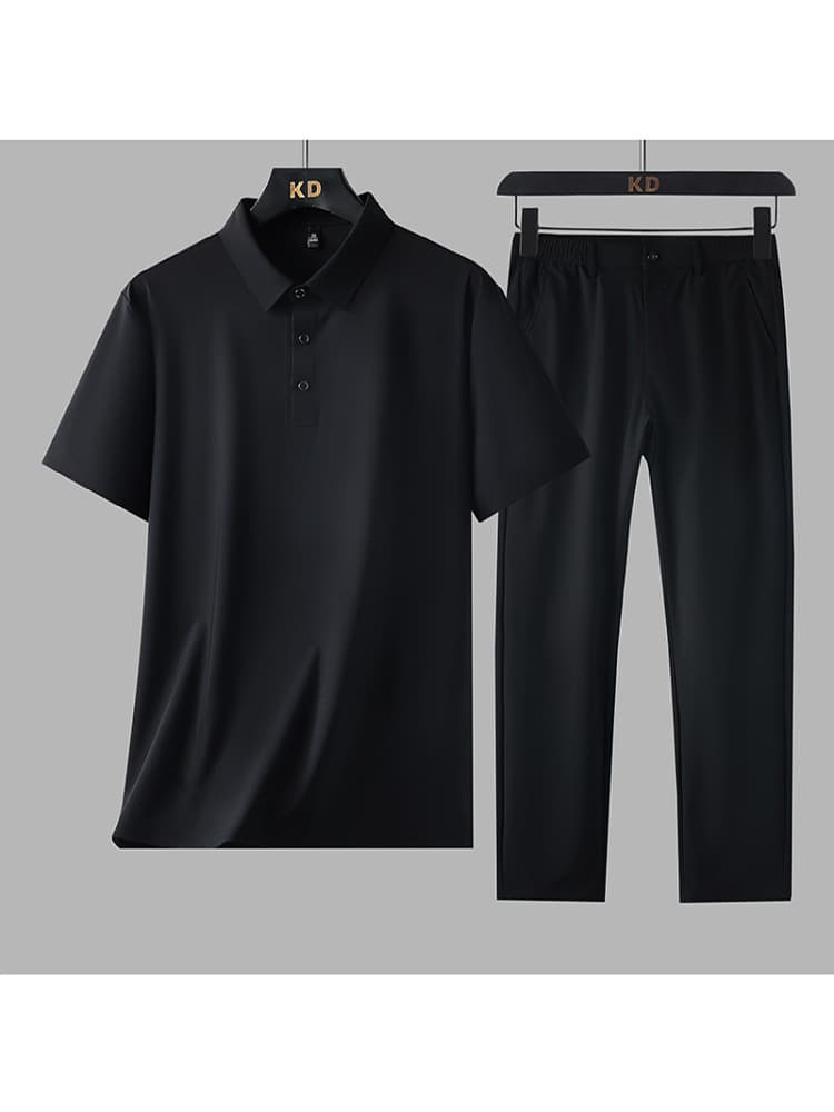 Men's quick-drying ultra-thin ice silk T-shirt short-sleeved two-piece summer trousers men's summer thin suit