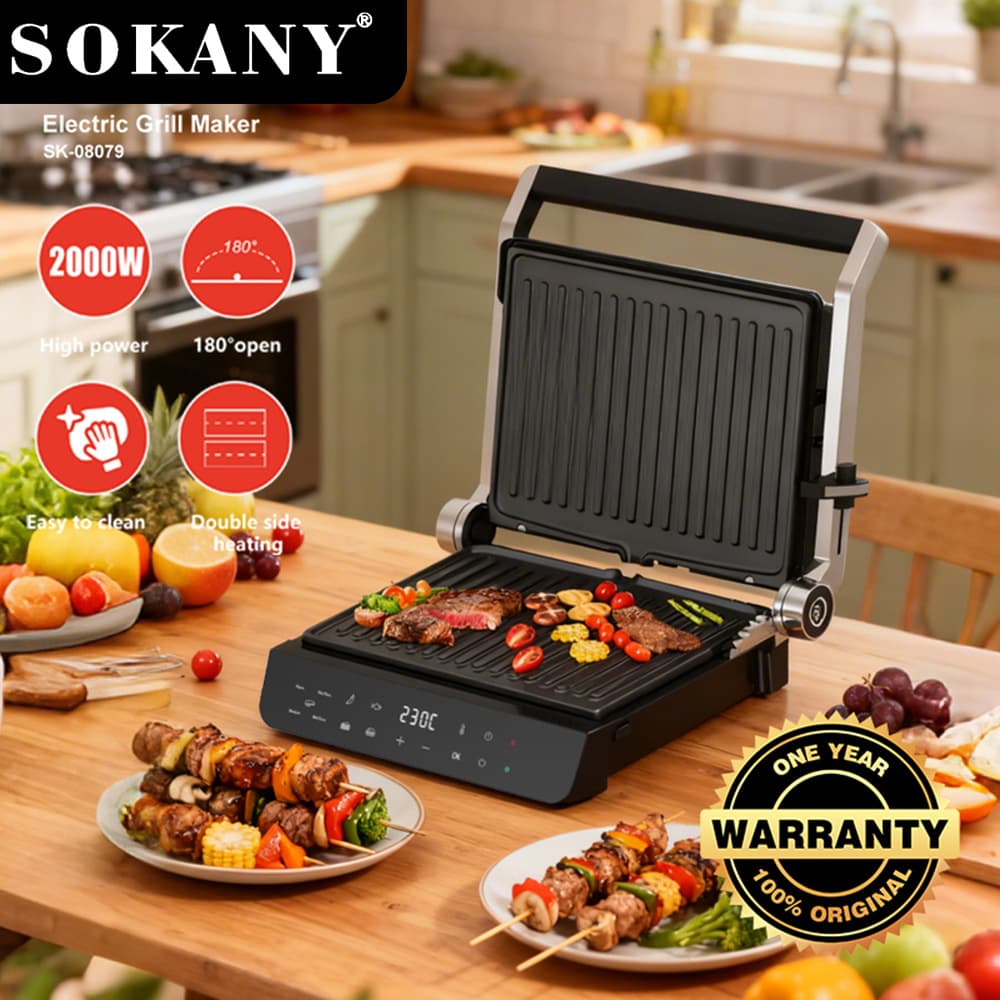 Cross-border Exclusive 2000W Digital Display Double-sided Heating Non-stick Household Steak Machine, Panini Grill Machine Factory Wholesale