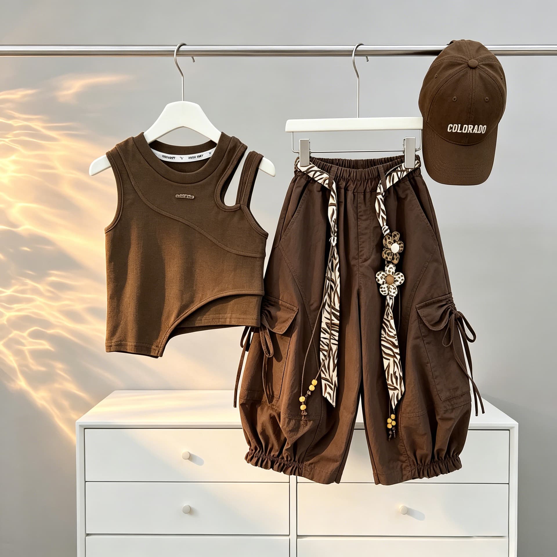 Girls' Summer Casual Outfit 2026 New Korean Style Fashionable Short-Sleeve T-Shirt and Cargo Pants Two-Piece Set