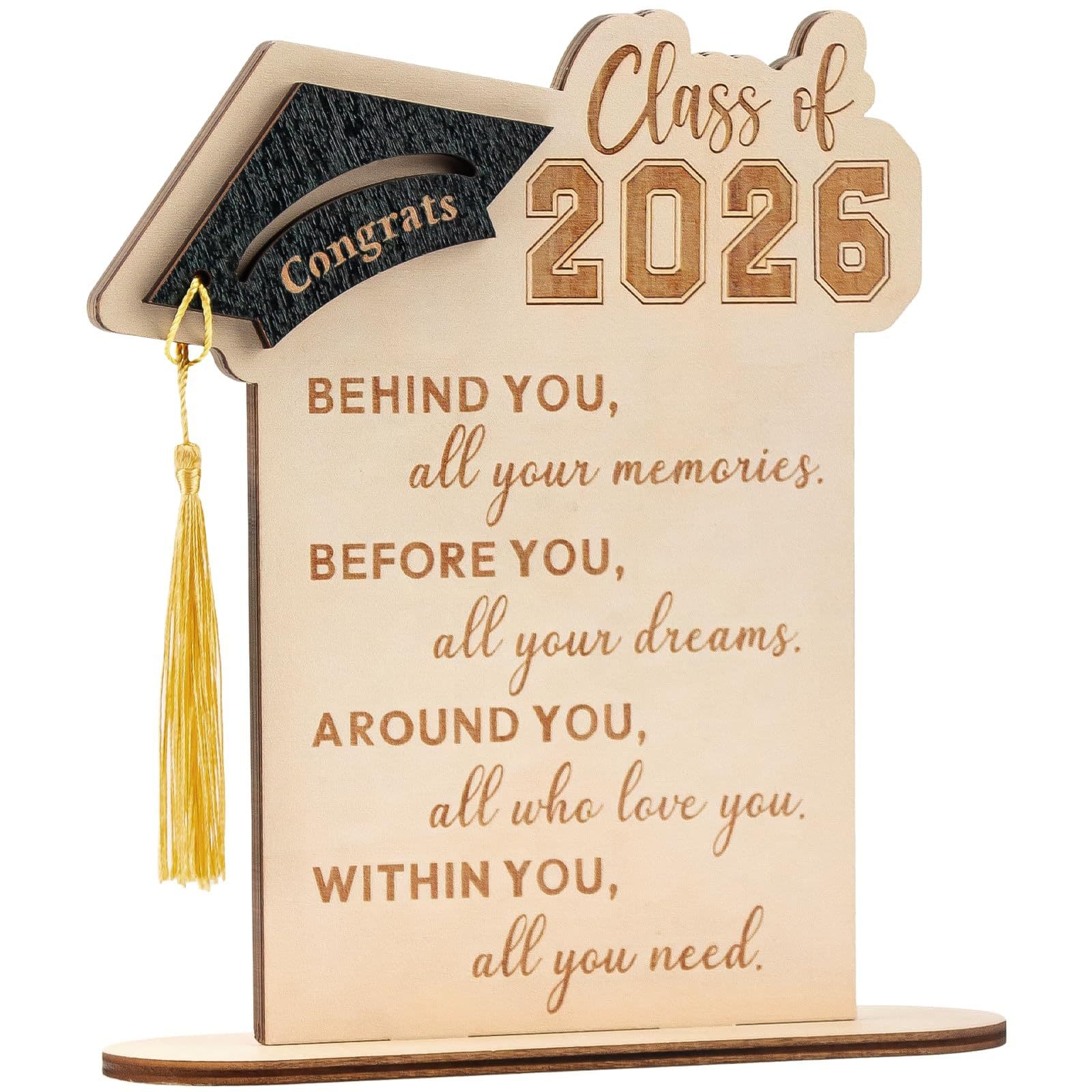 2026 Class of Graduation Wooden Stand with Tassel Graduation Cap Shape Desktop Decoration Graduation Gift