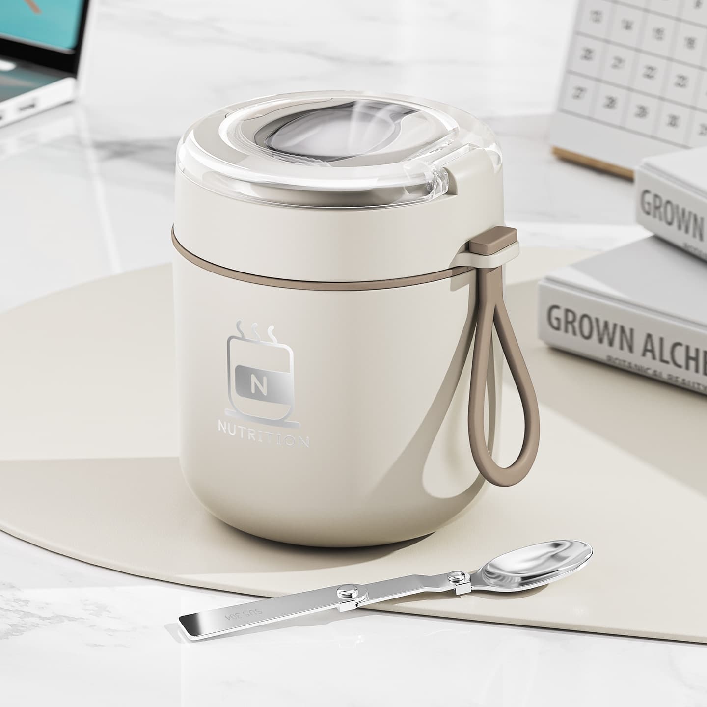 304 Stainless Steel Breakfast Cup Portable Insulated Large Capacity Oatmeal Cup with Lid and Spoon Microwave Safe Milk Cup