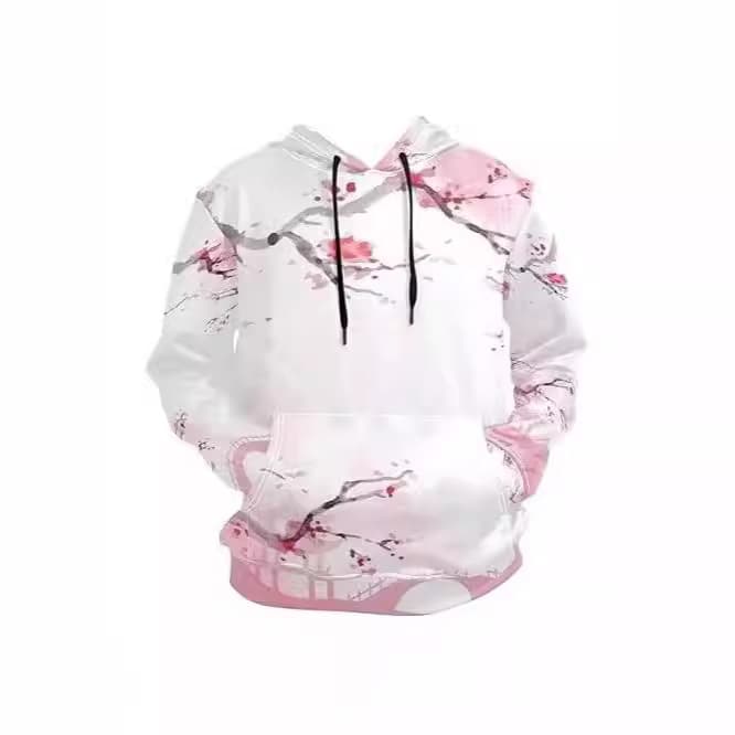 Cross-border sweatshirt 3D digital printing new hooded sweatshirt autumn and winter European and American couple sweatshirt cherry blossom plum blossom beautiful