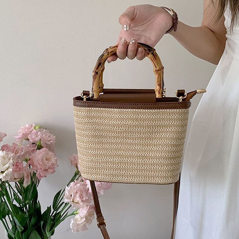 2026 summer new style niche crossbody bag woven small bag women's texture portable straw bucket bag for women