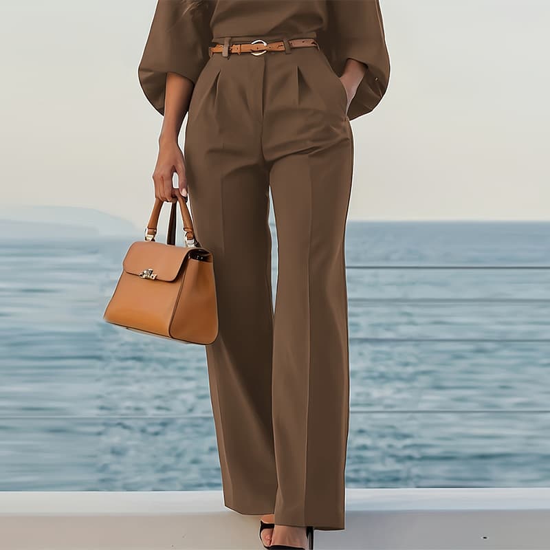 Solid High-Waist Straight-Leg Trousers with Draping Effect, Wide-Leg Suit Pants for Commuting and Casual Wear, Slimming Long Pants with Flowing Silhouette, Women's Fashion