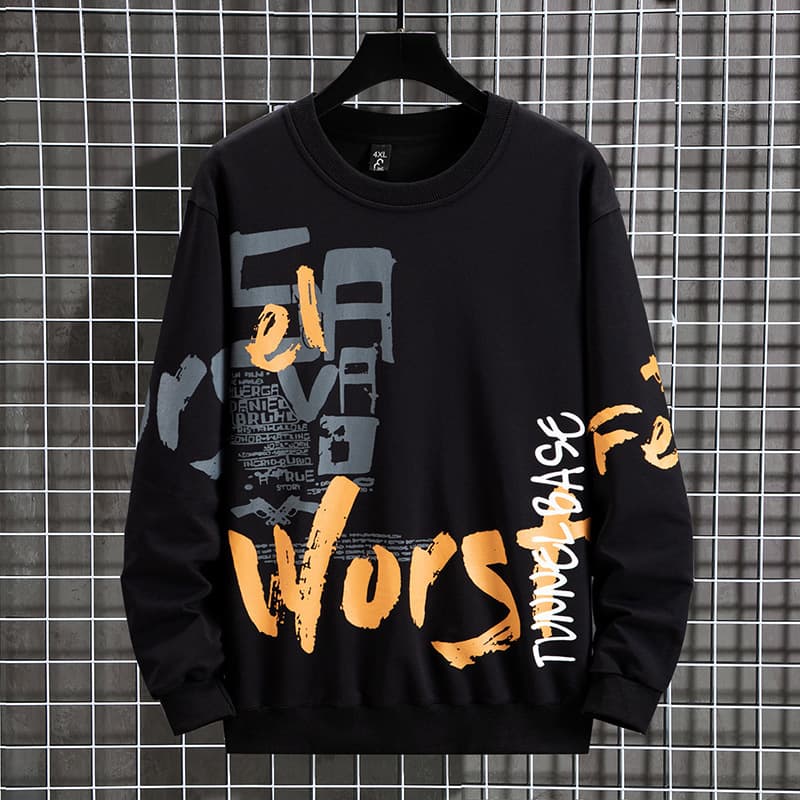Extra fat Korean style large size casual sweatshirt suit loose print casual fashion large size suit for men