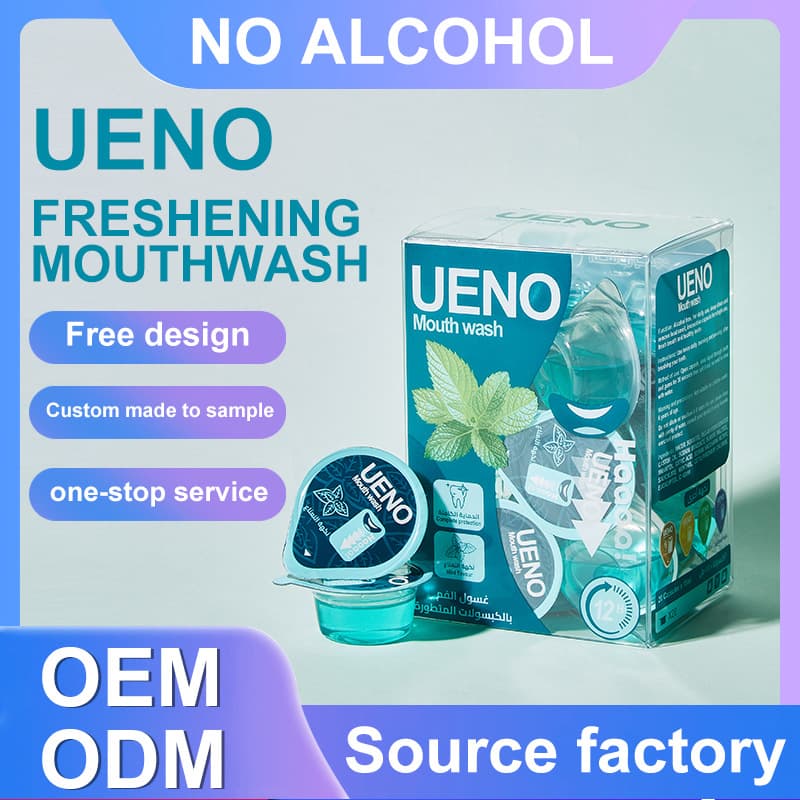 UENO Portable Disposable Jelly Cup Mouthwash Box Set, Alcohol-Free, Mild Mouth Rinse, Export Only