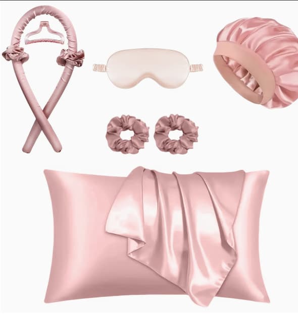Cross-border Lazy No-Heat Curling Rod Amazon Best-Selling Set with Pillowcase, Eye Mask, and Shower Cap, Heatless Hair Curler Without Damage, Dropshipping