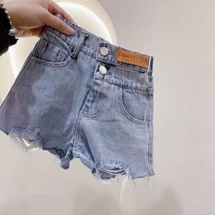 Girls Denim Shorts Summer Thin Children's Ripped Wear Hot Pants Three-Quarter Soft Denim Shorts for Toddlers