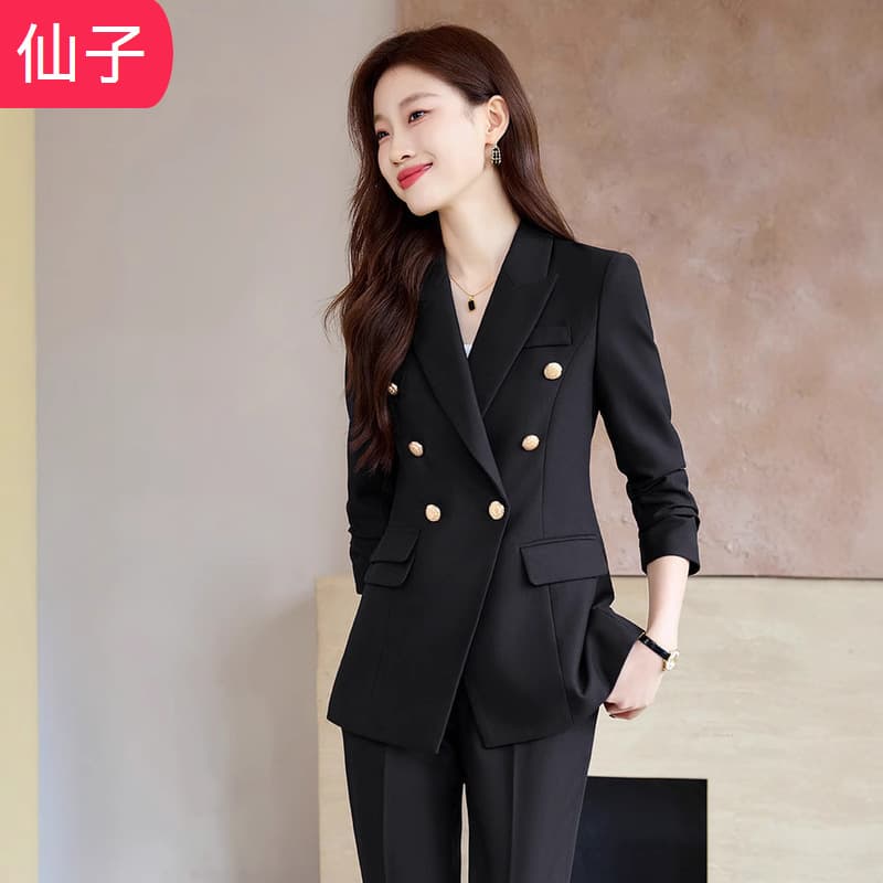 Spring Slim Fit OL Interview Formal Suit Hotel Manager Receptionist Workwear Double-Breasted Suit Set Women
