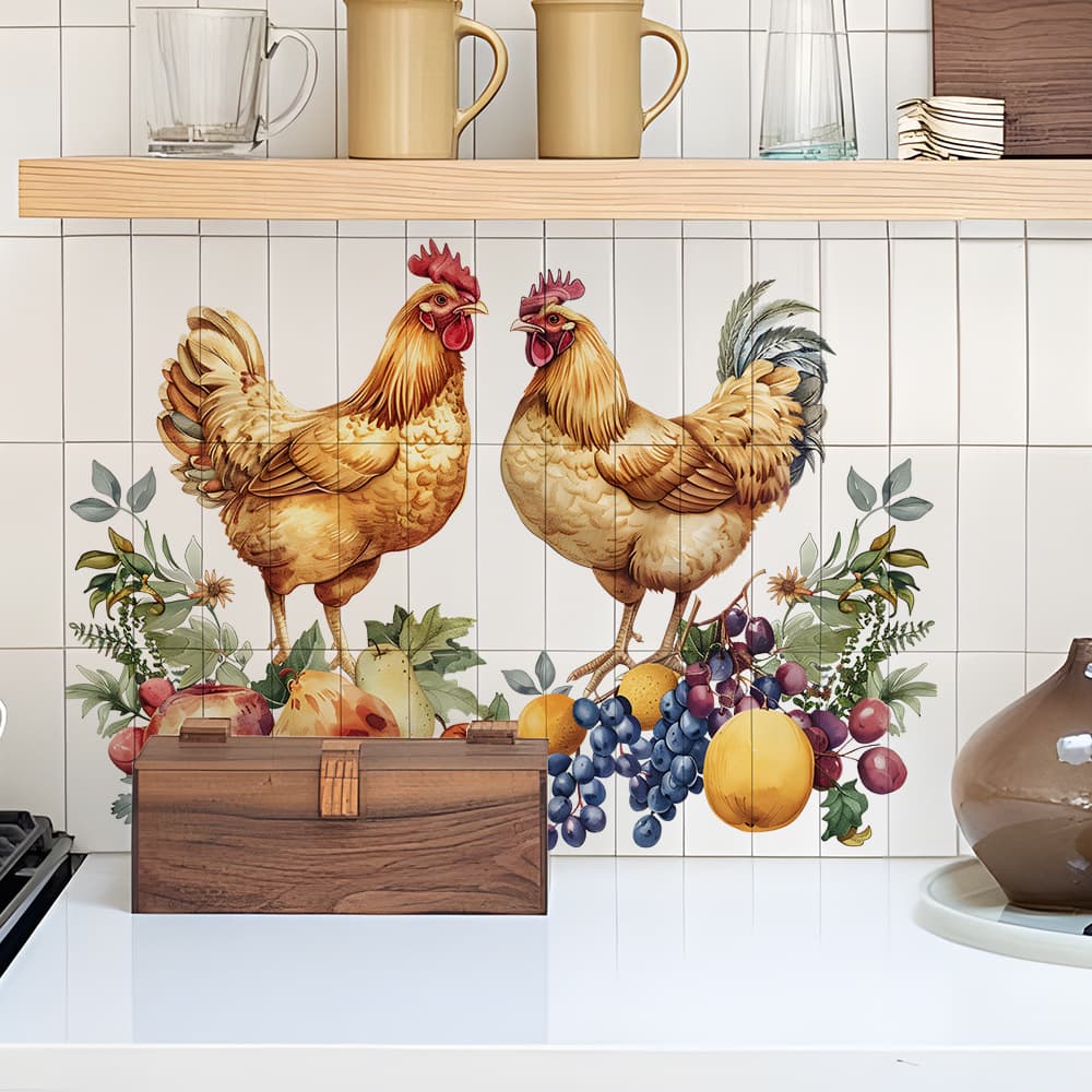 AD34251-American Country Rooster Fruit and Vegetable Window Sticker Kitchen Oil-proof and Waterproof Glass Decorative Sticker