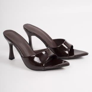 Women's Summer Slippers 2026 New Arrival Patent Leather Mule Shoes Open Toe High Heel Sandals Women's Thin Heel One-Strap Slippers