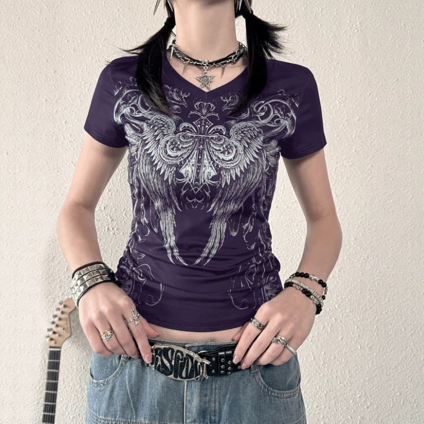 2026 Cross-border Trade American Vintage Style Sexy Fitted Short Sleeve T-Shirt Summer Slim Fit Versatile