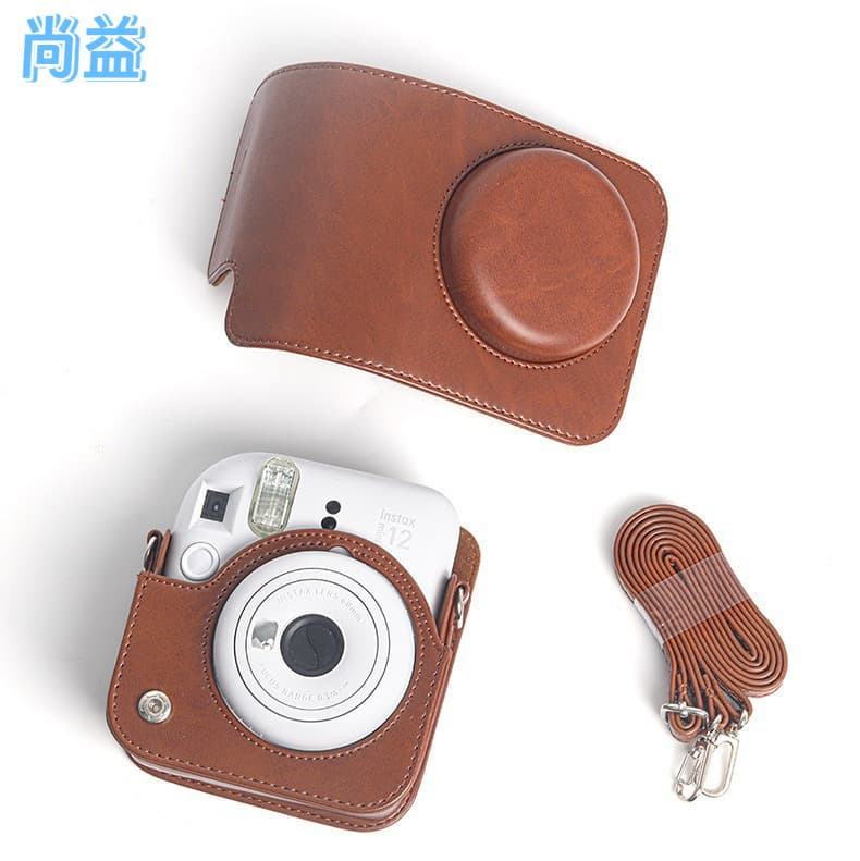 Compatible with Polaroid Mini12 brown camera bag, instant imaging solid color protective case, cross-body carry, new cross-border design