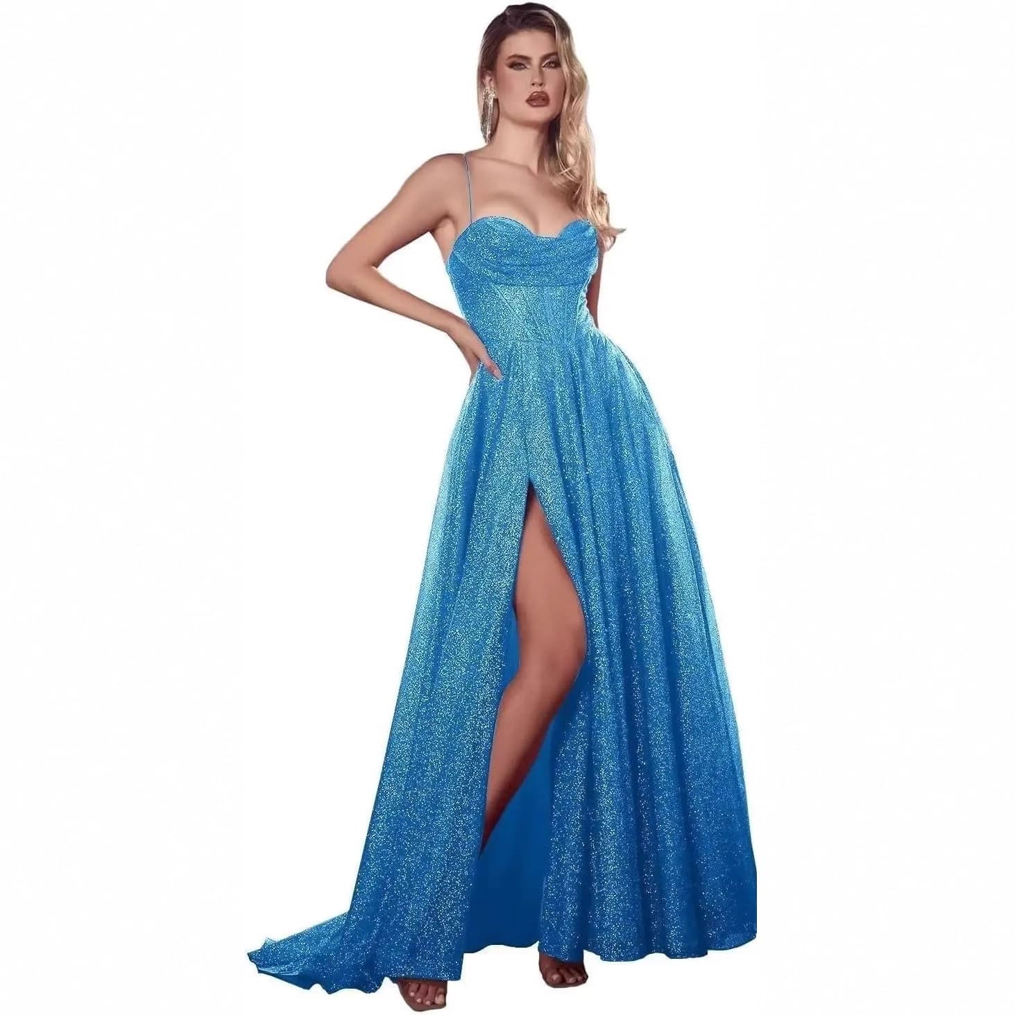 2025 New European and American Cross-border Women's Dress Amazon Maxi Dress Sleeveless Strapless Sequin Sexy Spaghetti Strap Flared Dress