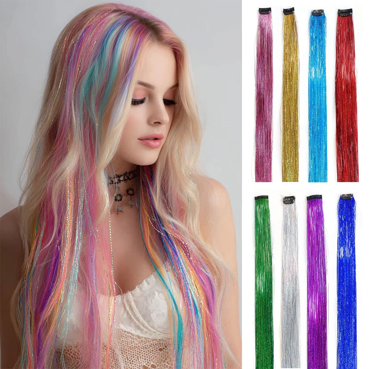 Laser Gold Thread Hair Extension BB Clip Highlight Colorful Gold Thread Laser Product Hairpiece One Clip Rainbow Hair Extension Manufacturer